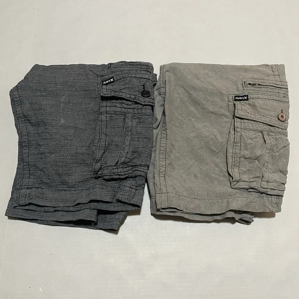 VINTAGE Hurley Cargo Shorts Size 32‎ X 11 Mens  Gray Baggy Skater Y2K 90's